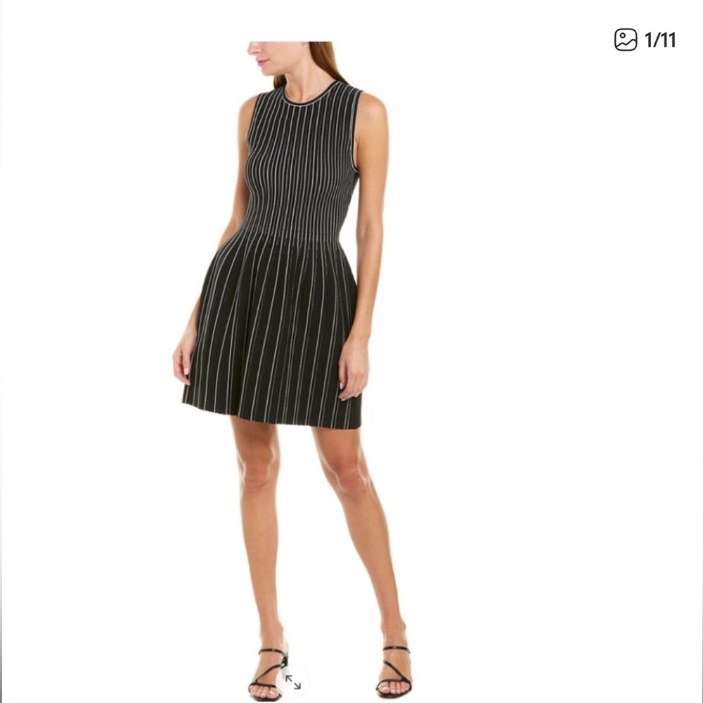 Theory Structured Shell Lustrate Black & White Striped A-Line Dress Size Medium